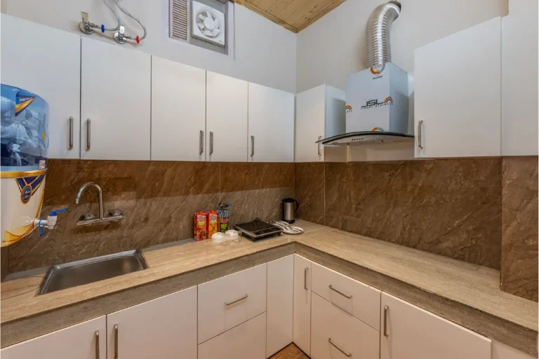 Fully equipped modern kitchen in the Farm Suite at the best homestay in Kasauli.