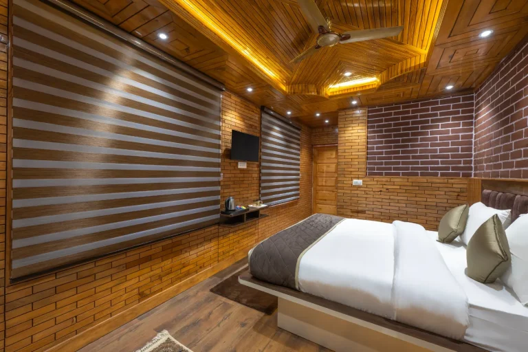 Luxury bedroom in a villa in Kasauli with modern amenities