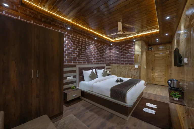 Modern bedroom in a villa located in Kasauli hills